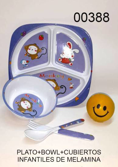 Imagen de PLATO+BOWL+CUBIERTOS INFANTILES DE MELAMINA 1.25